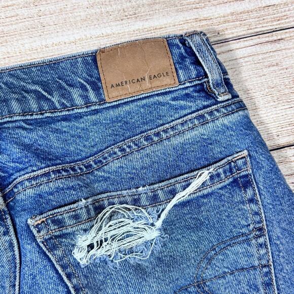 American Eagle Ankle Straight Super High Rise Blue Jeans Distressed Size 0 Reg - Picture 9 of 10